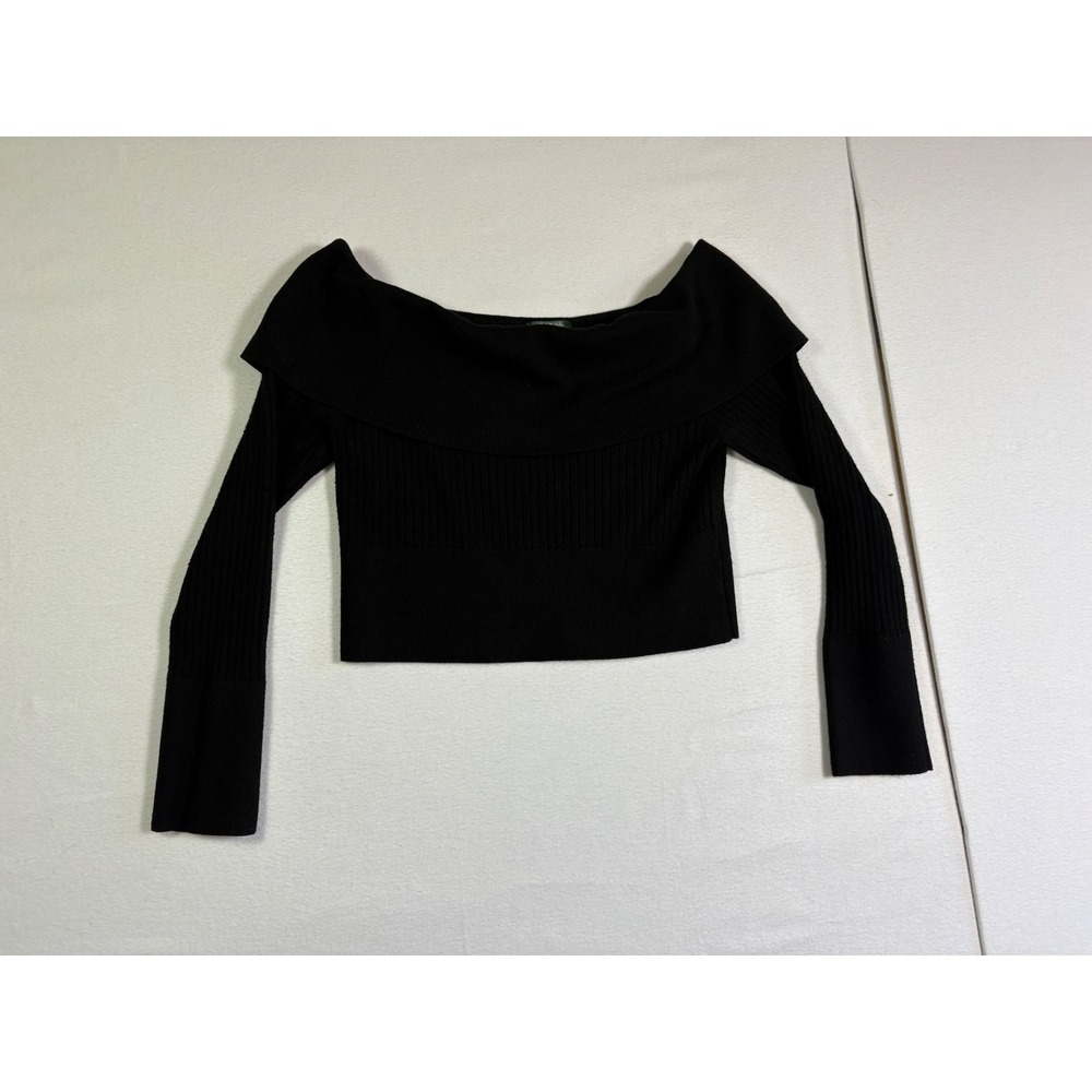 Wild Fable Womens Black Ribbed Off Shoulder Crop Sweater Long Sleeve Size L